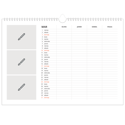 Planificador A3 horizontal — Diseña tu producto - Familia de 4 [Marzo]