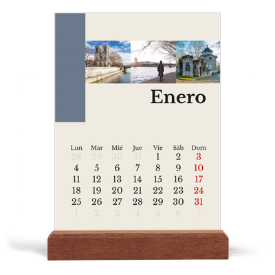 Calendario de mesa con base de madera - vertical  — Lugares del mundo [Enero]