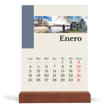 Calendario de mesa con base de madera - vertical — Lugares del mundo