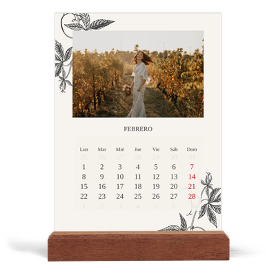 Calendario de mesa con base de madera - vertical  — Tinta y hiedra [Febrero]