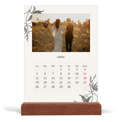 Calendario de mesa con base de madera - vertical  — Tinta y hiedra [Abril]