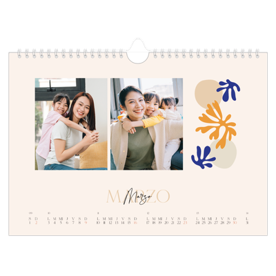 Calendario A4 horizontal — Coral minimalista [Marzo]