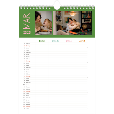 Planificadores familiares A4 — Planificador familiar Colores divertidos - Familia de 4 [Marzo]