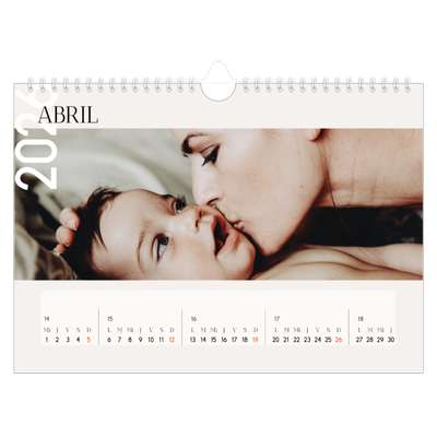 Calendario A4 horizontal — Texto superpuesto [Abril]