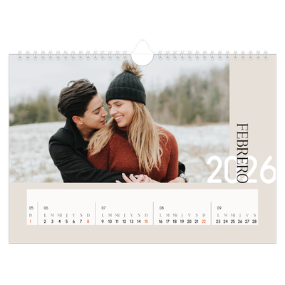 Calendario A4 horizontal — Texto superpuesto [Febrero]