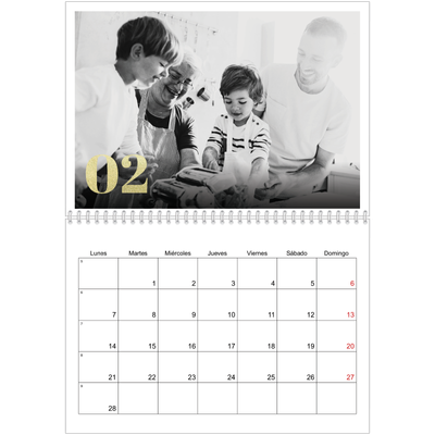 Calendario personalizado doble A4 — Números grandes de purpurina [Febrero]