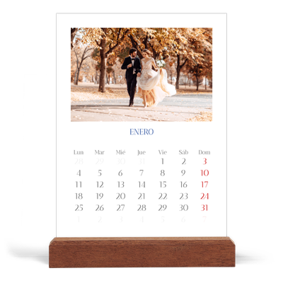 Calendario de mesa con base de madera - vertical  — Clásico cobalto [Enero]