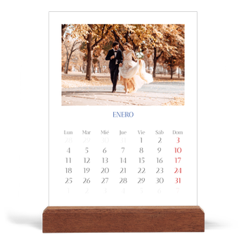 Calendario de mesa con base de madera - vertical — Clásico cobalto