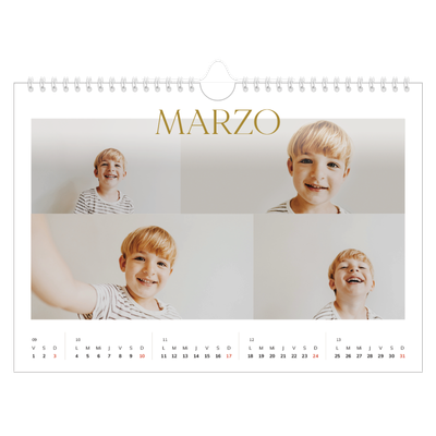 Calendario A4 horizontal — Texto dorado grande [Marzo]