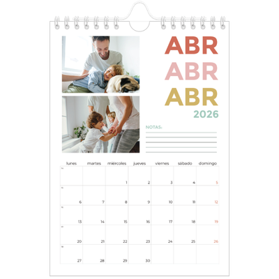 Calendario personalizado A5 — Tipografía colorida [Abril]