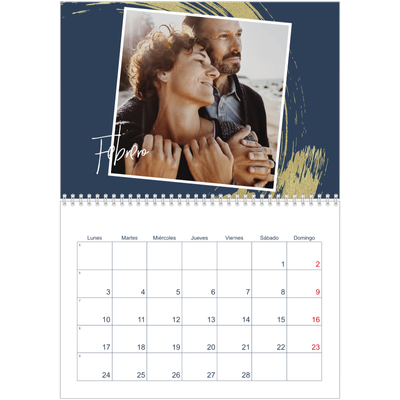 Calendario personalizado doble A4 — Fondos de pincel dorado [Febrero]