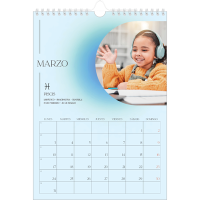 Calendario personalizado A4 — Degradado astrológico [Marzo]