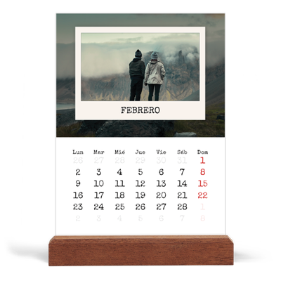 Calendario de mesa con base de madera - vertical  — La edición de retratos [Febrero]