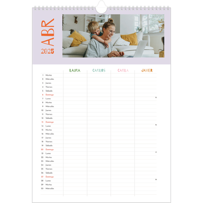 Planificador familiar A3 — Planificador familiar Colores divertidos - Familia de 4 [Abril]