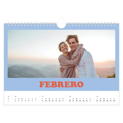 Calendario A4 horizontal — Marcos retro [Febrero]