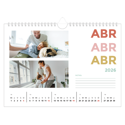 Calendario A4 horizontal — Tipografía colorida [Abril]