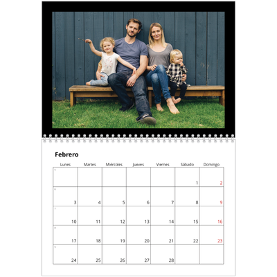 Calendario personalizado doble A4 — Margen negro [Febrero]