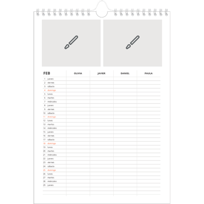 Planificadores familiares A4 — Diseña tu producto - Familia de 4 [Febrero]