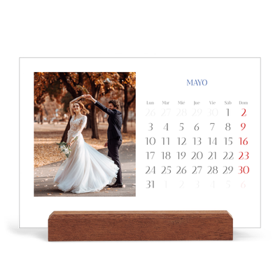 Calendario de mesa con base de madera - apaisado  — Clásico cobalto [portada]