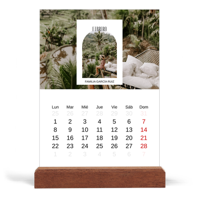 Calendario de mesa con base de madera - vertical  — El arco abierto [Febrero]