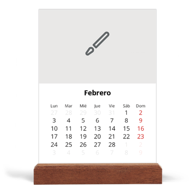 Calendario de mesa con base de madera - vertical  — Diseña tu producto [Febrero]