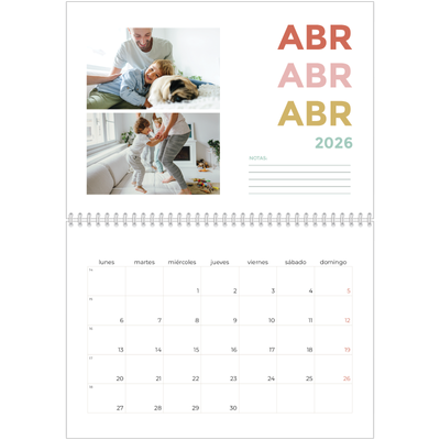Calendario personalizado doble A4 — Tipografía colorida [Abril]