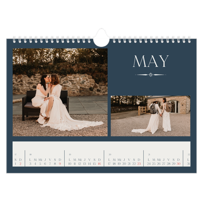 Calendario A4 horizontal — Pizarra y caligrafía [Mayo]
