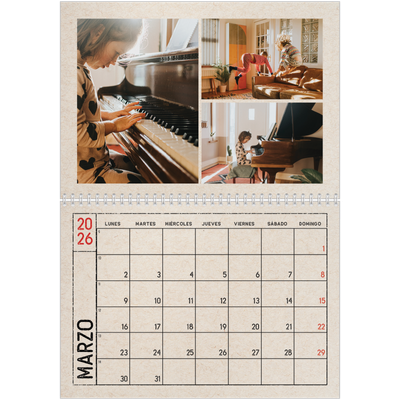 Calendario personalizado doble A4 — Efecto de sello craft [Marzo]