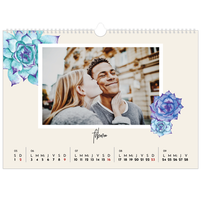 Calendario A3 horizontal — Flores pintadas [Febrero]