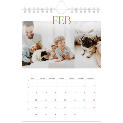 Calendario personalizado A5 — Texto dorado grande [Febrero]