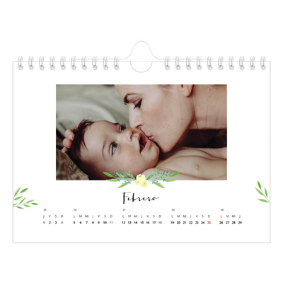 Calendario personalizado A5 — Ilustraciones de flores [Febrero]