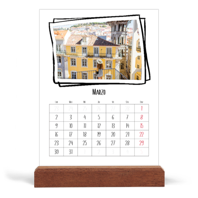 Calendario de mesa con base de madera - vertical  — Momentos en retro [Marzo]