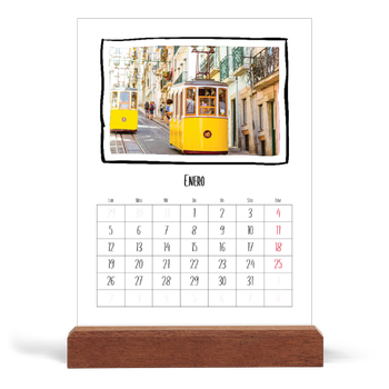 Calendario de mesa con base de madera - vertical — Momentos en retro