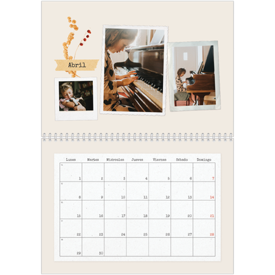 Calendario personalizado doble A4 — Scrapbook vintage [Abril]