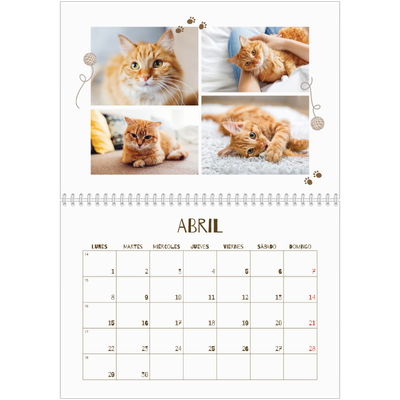 Calendario personalizado doble A4 — Gatito juguetón [Abril]