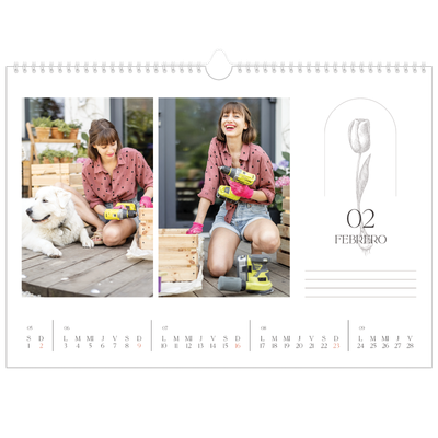 Calendario A3 horizontal — Botánica sencilla [Febrero]