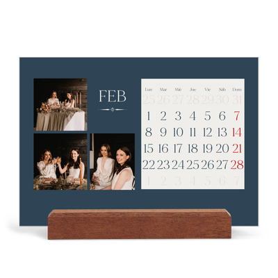 Calendario de mesa con base de madera - apaisado  — Pizarra y caligrafía [Febrero]