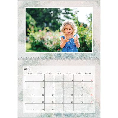 Calendario personalizado doble A4 — Fondos de mármol [Abril]