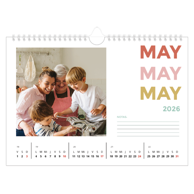 Calendario A4 horizontal — Tipografía colorida [portada]