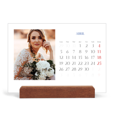 Calendario de mesa con base de madera - apaisado  — Clásico cobalto [Abril]