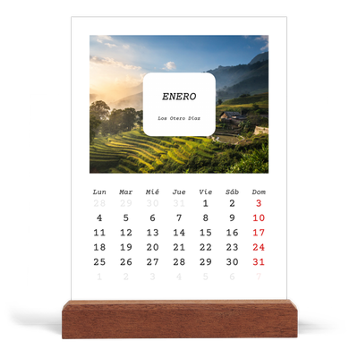 Calendario de mesa con base de madera - vertical  — La historia completa [Enero]