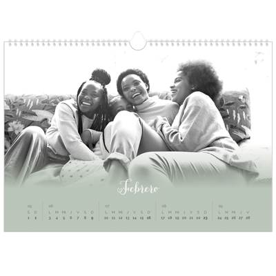 Calendario A3 horizontal — Verde bruma [Febrero]