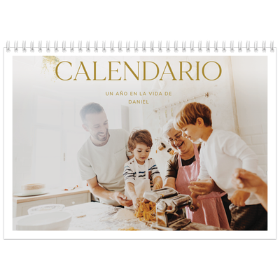 Calendario personalizado doble A4 — Texto dorado grande [portada]