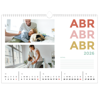 Calendario A3 horizontal — Tipografía colorida [Abril]