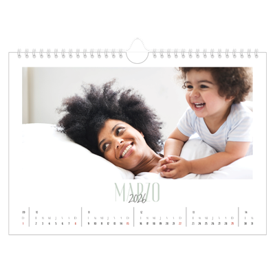 Calendario A4 horizontal — Tipografía mixta [Marzo]