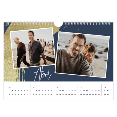 Calendario A4 horizontal — Fondos de pincel dorado [Abril]