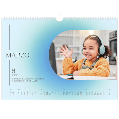 Calendario A3 horizontal — Degradado astrológico [Marzo]
