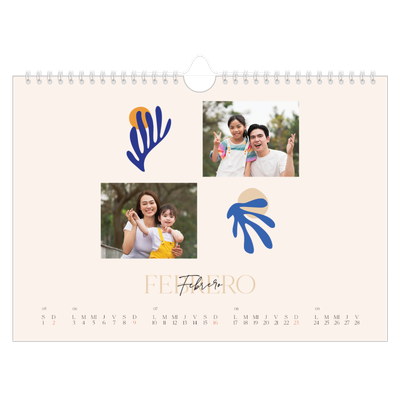 Calendario A4 horizontal — Coral minimalista [Febrero]