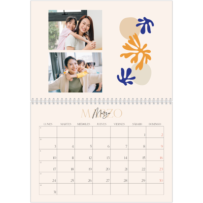 Calendario personalizado doble A4 — Coral minimalista [Marzo]
