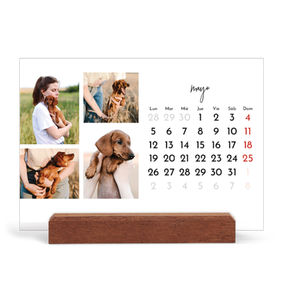 Calendario de mesa con base de madera - apaisado  — Disposición de fotos [portada]